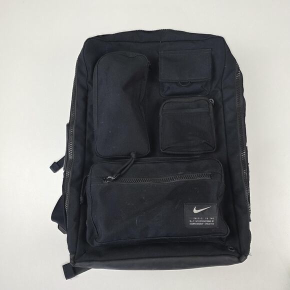 Nike Utility Elite Backpack Black Training Gym Bag Multiple Pockets Travel Zip - Picture 1 of 16